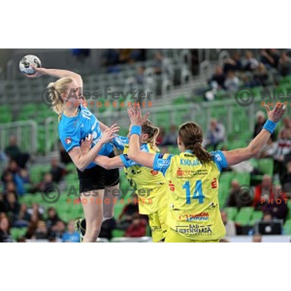 Lara Hrncic in action during EHF Champions League between Krim Mercator (SLO) and Leipzig (GER) in Stožice Hall, Slovenia on November 21,2014