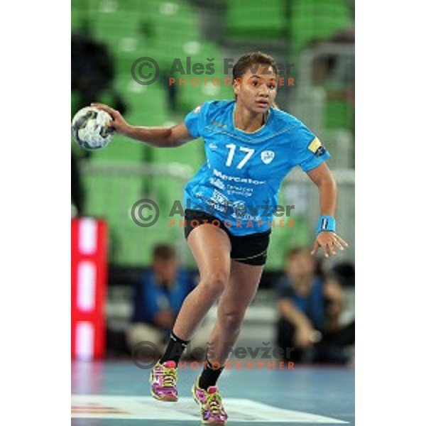 Elizabeth Omoregie in action during EHF Champions League between Krim Mercator (SLO) and Leipzig (GER) in Stožice Hall, Slovenia on November 21,2014