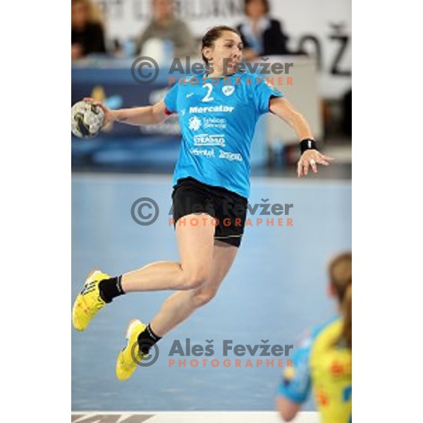 Lilyana Artisukovich in action during EHF Champions League between Krim Mercator (SLO) and Leipzig (GER) in Stožice Hall, Slovenia on November 21,2014