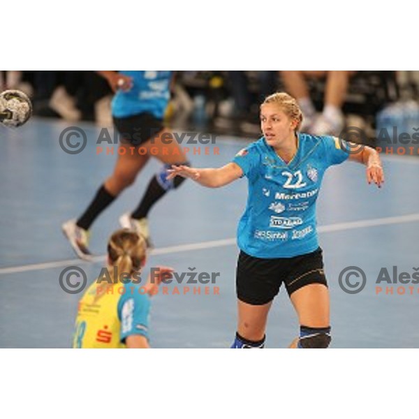 Sanja Gregorc in action during EHF Champions League between Krim Mercator (SLO) and Leipzig (GER) in Stožice Hall, Slovenia on November 21,2014