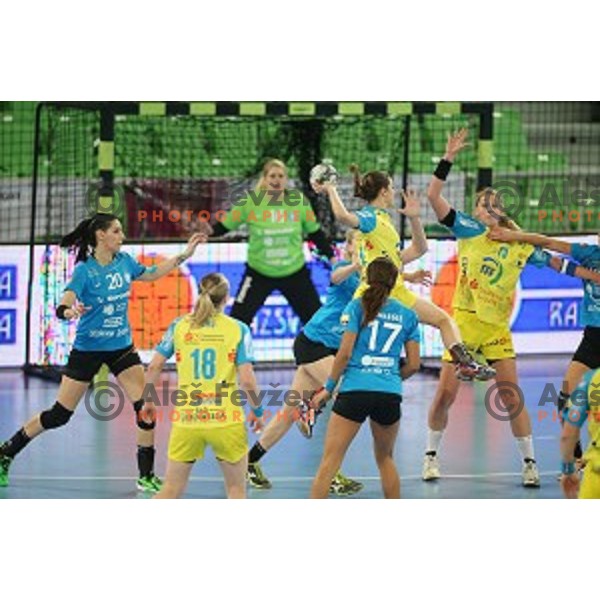 in action during EHF Champions League between Krim Mercator (SLO) and Leipzig (GER) in Stožice Hall, Slovenia on November 21,2014