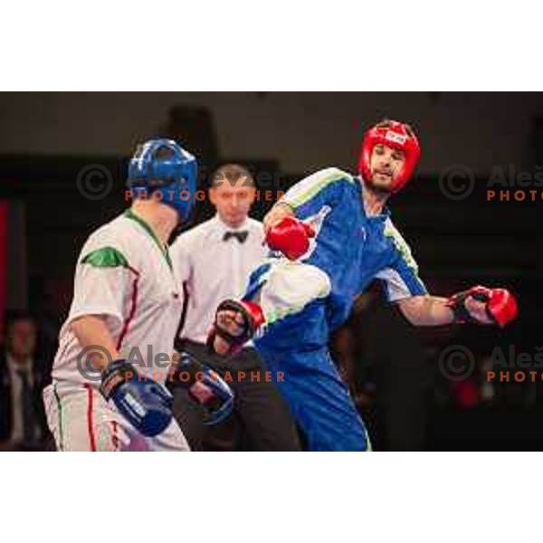 Amir Sinanbegovic of Slovenia fights against Kriztan Jarozkievicz of Hungary during Kickbox European championship, Maribor, Tabor Hall, 21.11.2014
