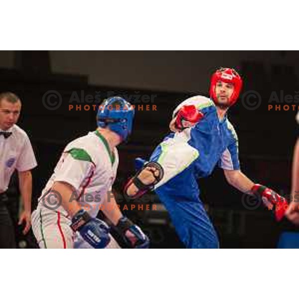 Amir Sinanbegovic of Slovenia fights against Kriztan Jarozkievicz of Hungary during Kickbox European championship, Maribor, Tabor Hall, 21.11.2014