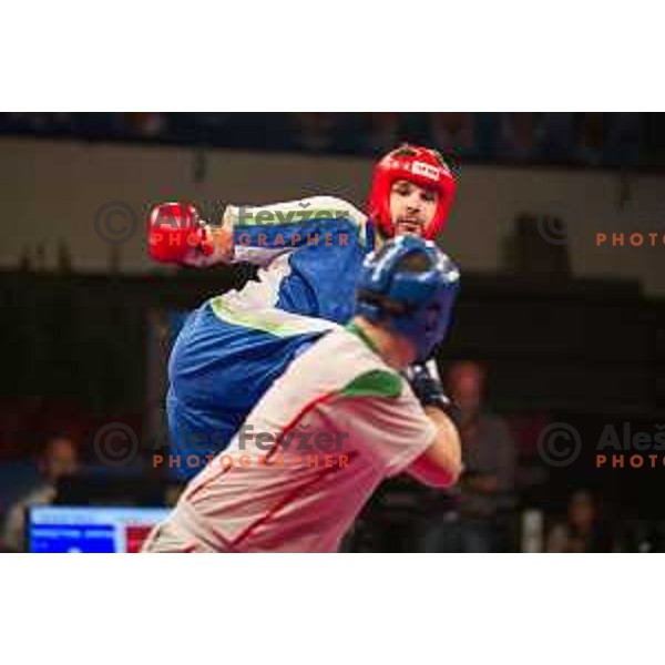 Amir Sinanbegovic of Slovenia fights against Kriztan Jarozkievicz of Hungary during Kickbox European championship, Maribor, Tabor Hall, 21.11.2014