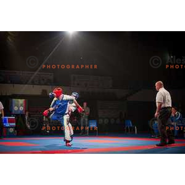 Amir Sinanbegovic of Slovenia fights against Kriztan Jarozkievicz of Hungary during Kickbox European championship, Maribor, Tabor Hall, 21.11.2014