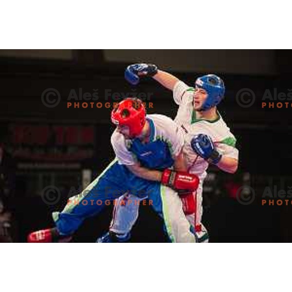 Amir Sinanbegovic of Slovenia fights against Kriztan Jarozkievicz of Hungary during Kickbox European championship, Maribor, Tabor Hall, 21.11.2014