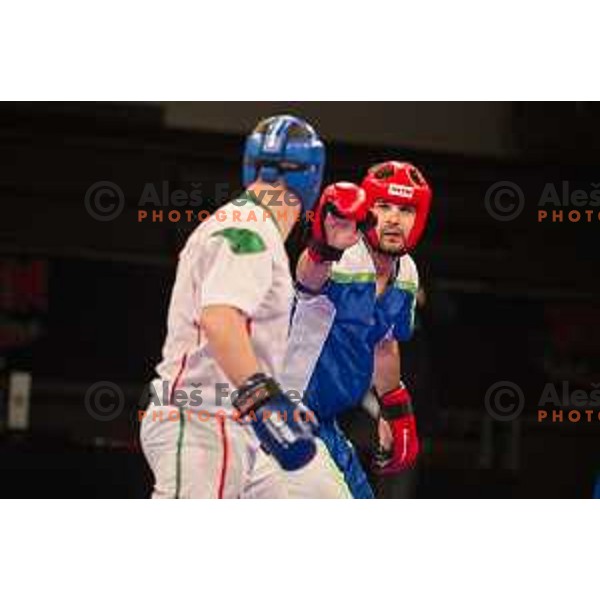 Amir Sinanbegovic of Slovenia fights against Kriztan Jarozkievicz of Hungary during Kickbox European championship, Maribor, Tabor Hall, 21.11.2014