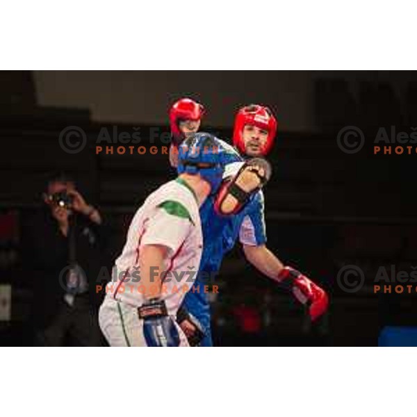 Amir Sinanbegovic of Slovenia fights against Kriztan Jarozkievicz of Hungary during Kickbox European championship, Maribor, Tabor Hall, 21.11.2014