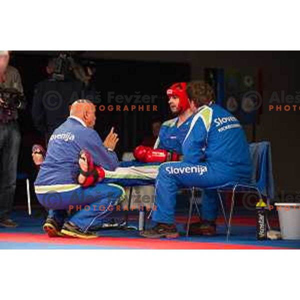 Amir Sinanbegovic of Slovenia fights against Kriztan Jarozkievicz of Hungary during Kickbox European championship, Maribor, Tabor Hall, 21.11.2014