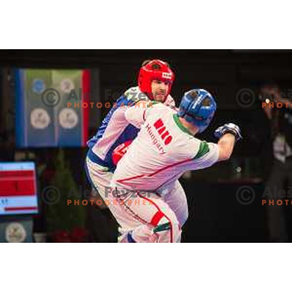 Amir Sinanbegovic of Slovenia fights against Kriztan Jarozkievicz of Hungary during Kickbox European championship, Maribor, Tabor Hall, 21.11.2014