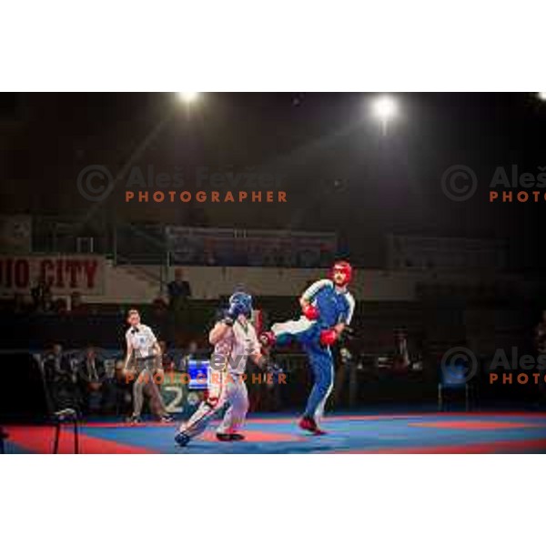 Amir Sinanbegovic of Slovenia fights against Kriztan Jarozkievicz of Hungary during Kickbox European championship, Maribor, Tabor Hall, 21.11.2014