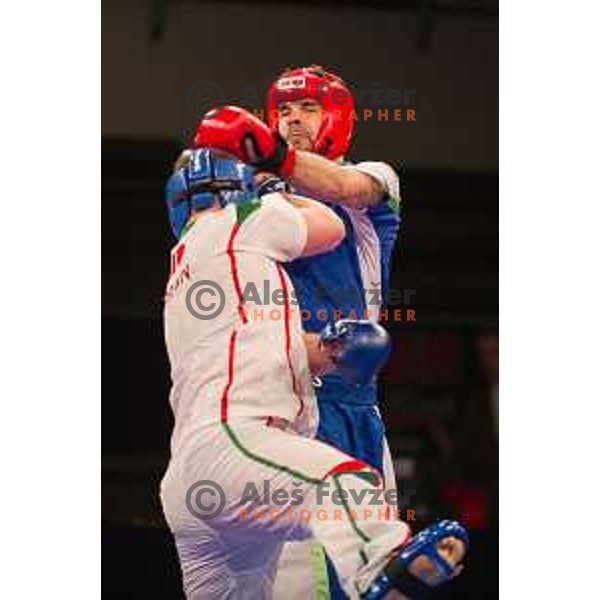 Amir Sinanbegovic of Slovenia fights against Kriztan Jarozkievicz of Hungary during Kickbox European championship, Maribor, Tabor Hall, 21.11.2014