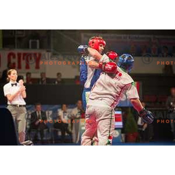 Amir Sinanbegovic of Slovenia fights against Kriztan Jarozkievicz of Hungary during Kickbox European championship, Maribor, Tabor Hall, 21.11.2014