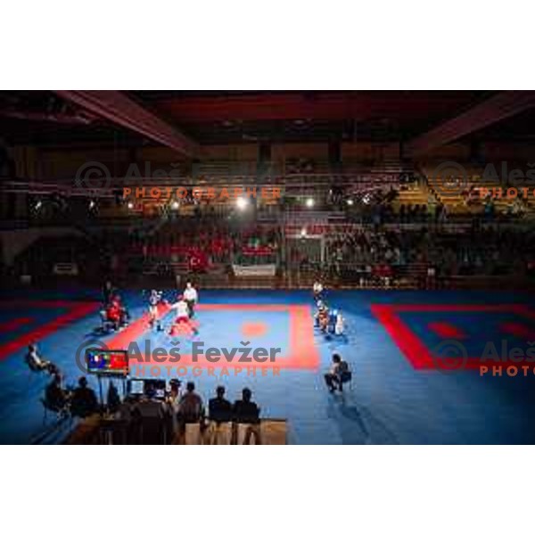 Amir Sinanbegovic of Slovenia fights against Kriztan Jarozkievicz of Hungary during Kickbox European championship, Maribor, Tabor Hall, 21.11.2014