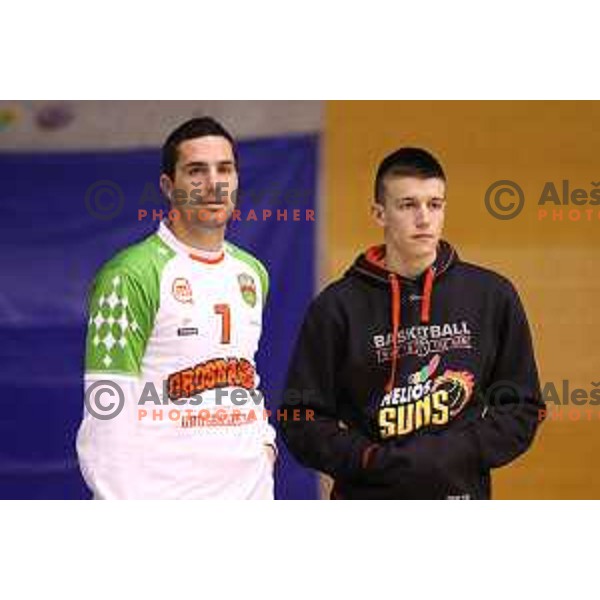 Injured Marko Antonijevic and Matic Rebec at basketball match Grosbasket-Helios Suns in Telemach league, Grosuplje, Slovenia on November 22,2014