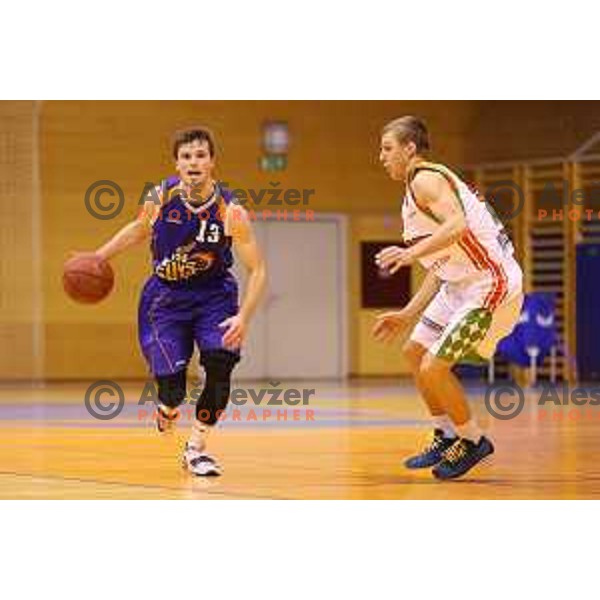 Aljaz Korosec and Zan Jerman at basketball match Grosbasket-Helios Suns in Telemach league, Grosuplje, Slovenia on November 22,2014