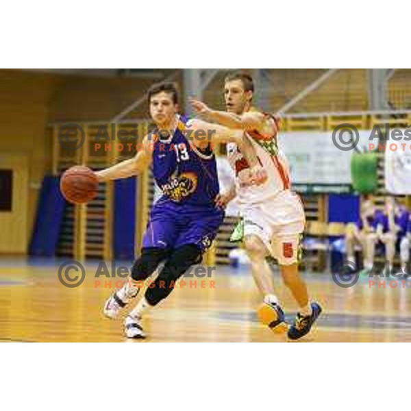 Aljaz Korosec and Zan Jerman at basketball match Grosbasket-Helios Suns in Telemach league, Grosuplje, Slovenia on November 22,2014