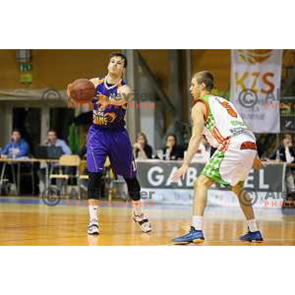 Aljaz Korosec and Zan Jerman at basketball match Grosbasket-Helios Suns in Telemach league, Grosuplje, Slovenia on November 22,2014