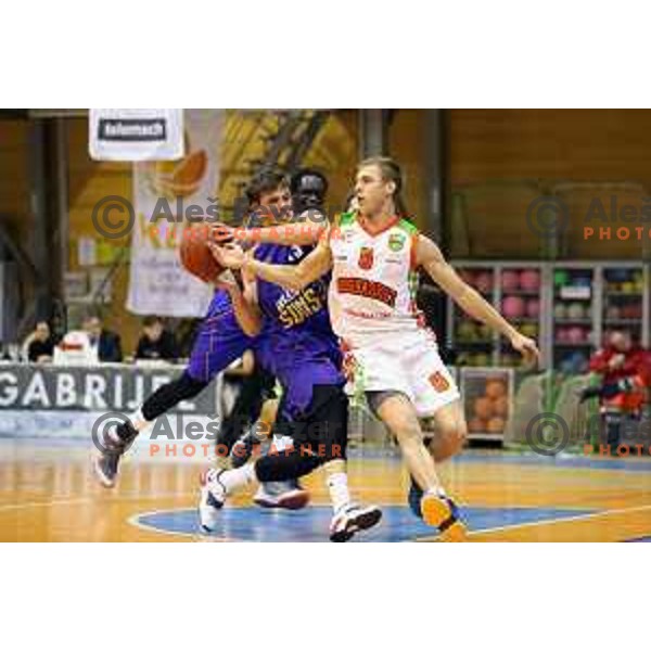 Aljaz Korosec and Zan Jerman at basketball match Grosbasket-Helios Suns in Telemach league, Grosuplje, Slovenia on November 22,2014