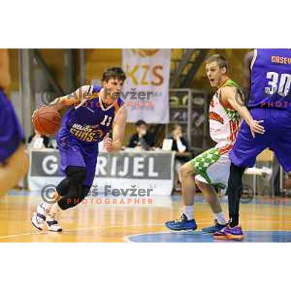 Aljaz Korosec and Zan Jerman at basketball match Grosbasket-Helios Suns in Telemach league, Grosuplje, Slovenia on November 22,2014