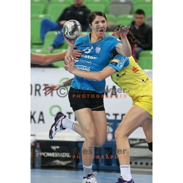 Mirjeta Bajramovska in action during EHF Champions League between Krim Mercator (SLO) and Leipzig (GER) in Stožice Hall, Slovenia on November 21,2014