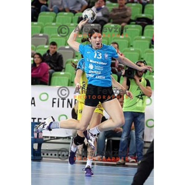 Mirjeta Bajramovska in action during EHF Champions League between Krim Mercator (SLO) and Leipzig (GER) in Stožice Hall, Slovenia on November 21,2014