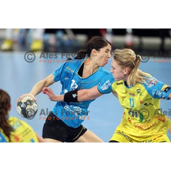 Mirjeta Bajramovska in action during EHF Champions League between Krim Mercator (SLO) and Leipzig (GER) in Stožice Hall, Slovenia on November 21,2014