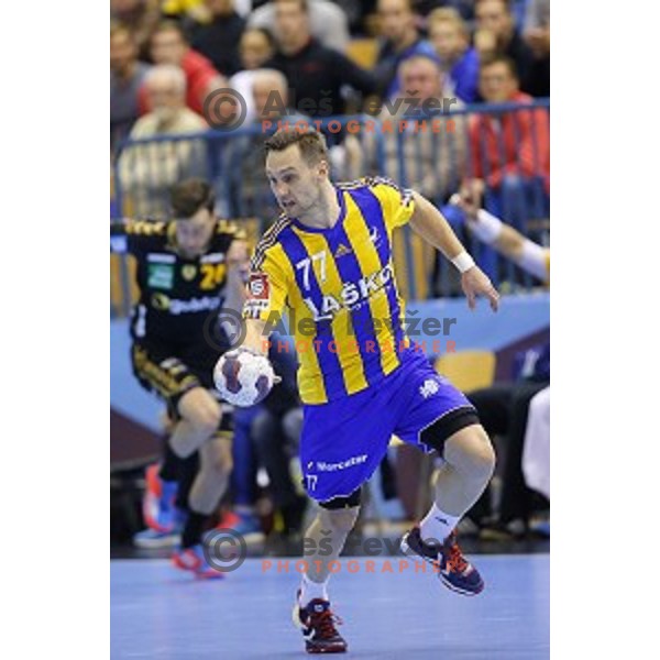 Luka Zvizej at handball match Celje Pivovarna Lasko-Rhein Neckar Lowen in EHF Champions league, played in Zlatorog Hall, Celje, Slovenia on November 23, 2014