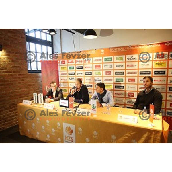 Raso Nesterovic, Saso Udovic and Marko Milic during KZS press conference for upcoming All star game. Conference was taken place in brewery Union in Ljubljana, Slovenia on December 3, 2014
