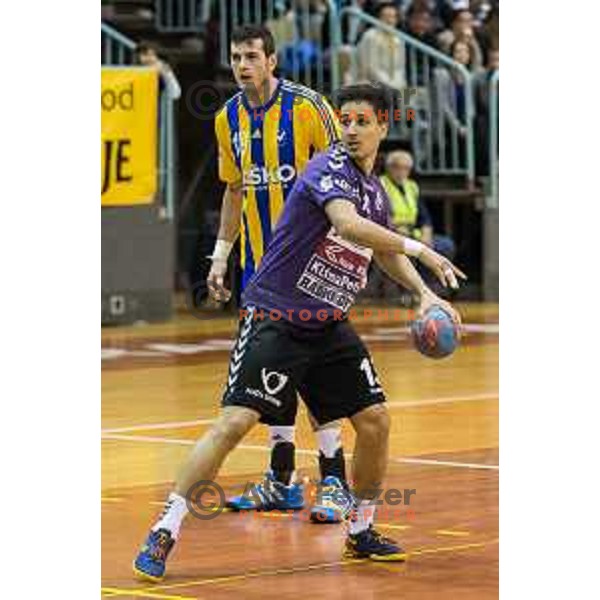 Tadej Sok in action during handball match Maribor Branik - Celje pivovarna Lasko, Maribor 3.12.2014, Tabor Hall