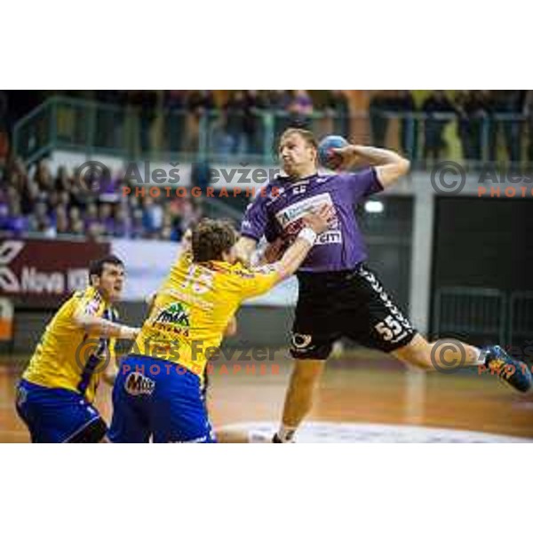 Ziga Mlakar in action during handball match Maribor Branik - Celje pivovarna Lasko, Maribor 3.12.2014, Tabor Hall