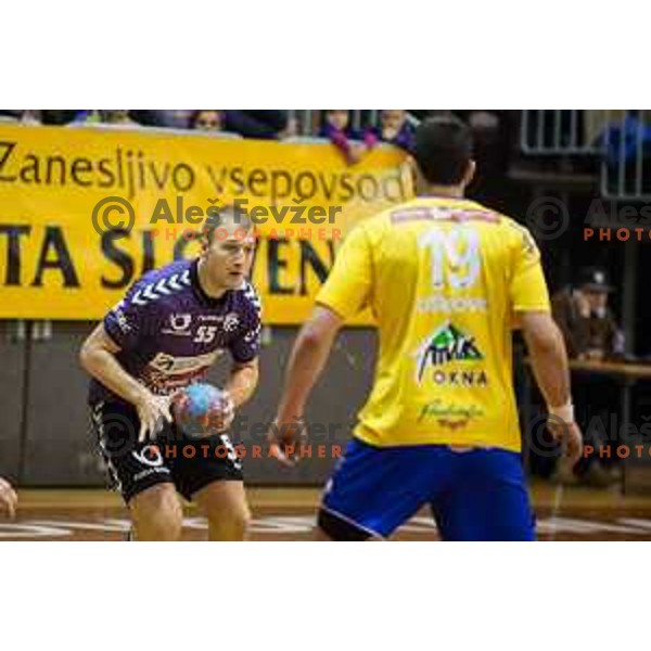 Ziga Mlakar in action during handball match Maribor Branik - Celje pivovarna Lasko, Maribor 3.12.2014, Tabor Hall