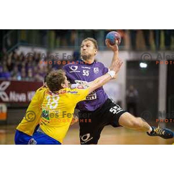 Ziga Mlakar in action during handball match Maribor Branik - Celje pivovarna Lasko, Maribor 3.12.2014, Tabor Hall