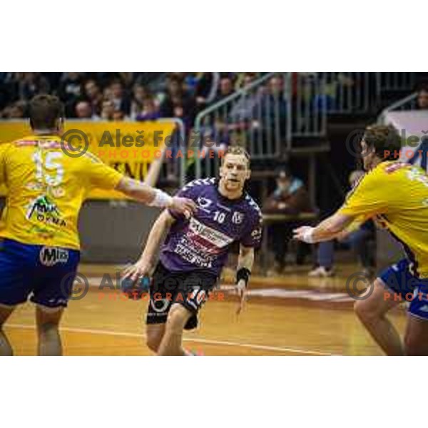 Tine Poklar in action during handball match Maribor Branik - Celje pivovarna Lasko, Maribor 3.12.2014, Tabor Hall