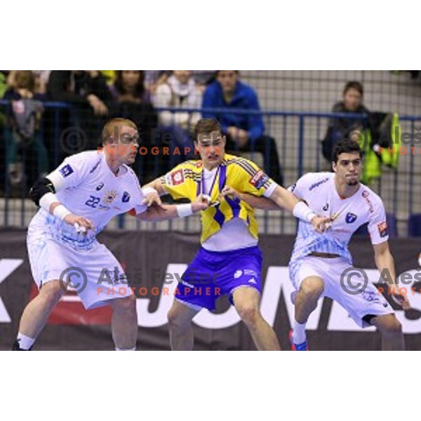 Vid Poteko in action during handball match Celje Pivovarna Lasko-Montpellier in EHF Men