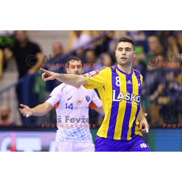 Blaz Janc in action during handball match Celje Pivovarna Lasko-Montpellier in EHF Men\'s Champions League, played in Zlatorog Hall, Celje, Slovenia on December 6,2014