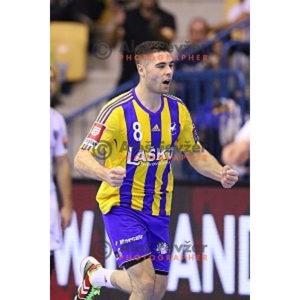 in action during handball match Celje Pivovarna Lasko-Montpellier in EHF Men\'s Champions League, played in Zlatorog Hall, Celje, Slovenia on December 6,2014
