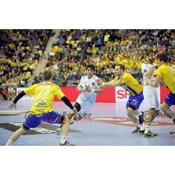in action during handball match Celje Pivovarna Lasko-Montpellier in EHF Men\'s Champions League, played in Zlatorog Hall, Celje, Slovenia on December 6,2014