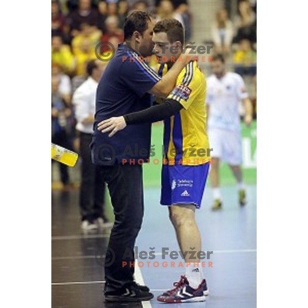 in action during handball match Celje Pivovarna Lasko-Montpellier in EHF Men\'s Champions League, played in Zlatorog Hall, Celje, Slovenia on December 6,2014