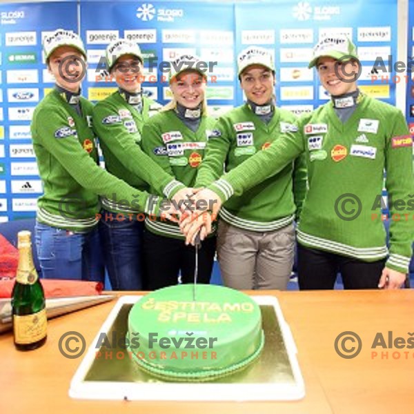Spela Rogelj, first slovene woman with victory in World Cup Ski jumping event during press conference in Ljubljana, on December 8, 2014
