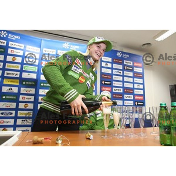 Spela Rogelj, first slovene woman with victory in World Cup Ski jumping event during press conference in Ljubljana, on December 8, 2014