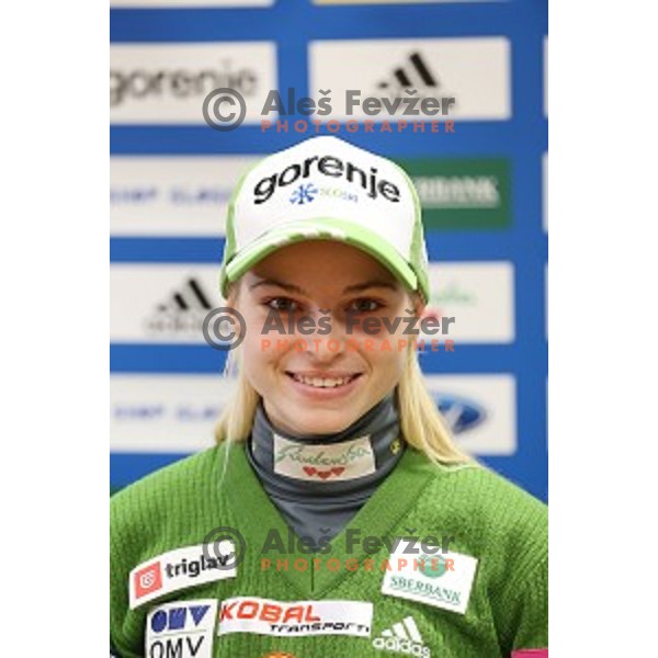 Spela Rogelj, first slovene woman with victory in World Cup Ski jumping event during press conference in Ljubljana, on December 8, 2014