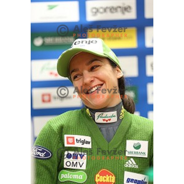 Maja Vtic after first slovene woman with victory in World Cup Ski jumping event during press conference in Ljubljana, on December 8, 2014