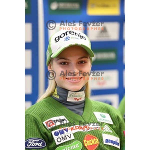 Spela Rogelj, first slovene woman with victory in World Cup Ski jumping event during press conference in Ljubljana, on December 8, 2014