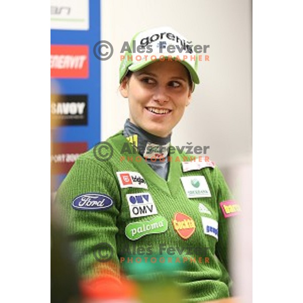 Spela Rogelj, first slovene woman with victory in World Cup Ski jumping event during press conference in Ljubljana, on December 8, 2014