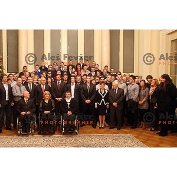 Borut Pahor, President of Slovenia meets best Slovenian sportsman and sportswoman before Slovenian sportsman of the year 2014 awards at Gala night in Cankar Hall on December 9, 2014, Ljubljana, Slovenia