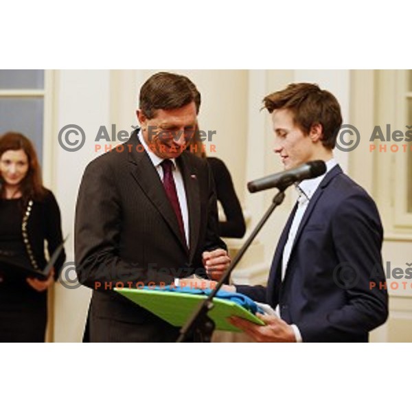 Peter Prevc and Borut Pahor,President of Slovenia during meeting of best Slovenian sportsman and sportswoman before Slovenian sportsman of the year 2014 awards at Gala night in Cankar Hall on December 9, 2014, Ljubljana, Slovenia