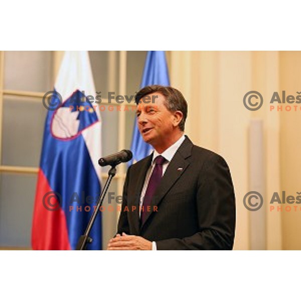Borut Pahor, President of Slovenia meets best Slovenian sportsman and sportswoman before Slovenian sportsman of the year 2014 awards at Gala night in Cankar Hall on December 9, 2014, Ljubljana, Slovenia