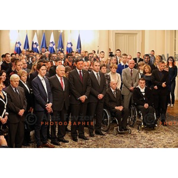 Borut Pahor, President of Slovenia meets best Slovenian sportsman and sportswoman before Slovenian sportsman of the year 2014 awards at Gala night in Cankar Hall on December 9, 2014, Ljubljana, Slovenia