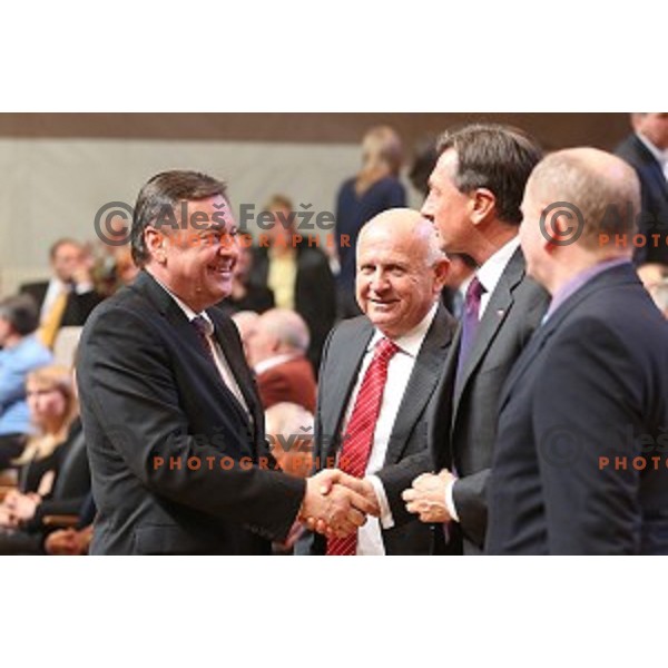 Zoran Jankovic, Janez Kocijancic, Borut Pahor at Slovenian sportsman of the year 2014 awards during Gala night in Cankar Hall on December 9, 2014, Ljubljana, Slovenia